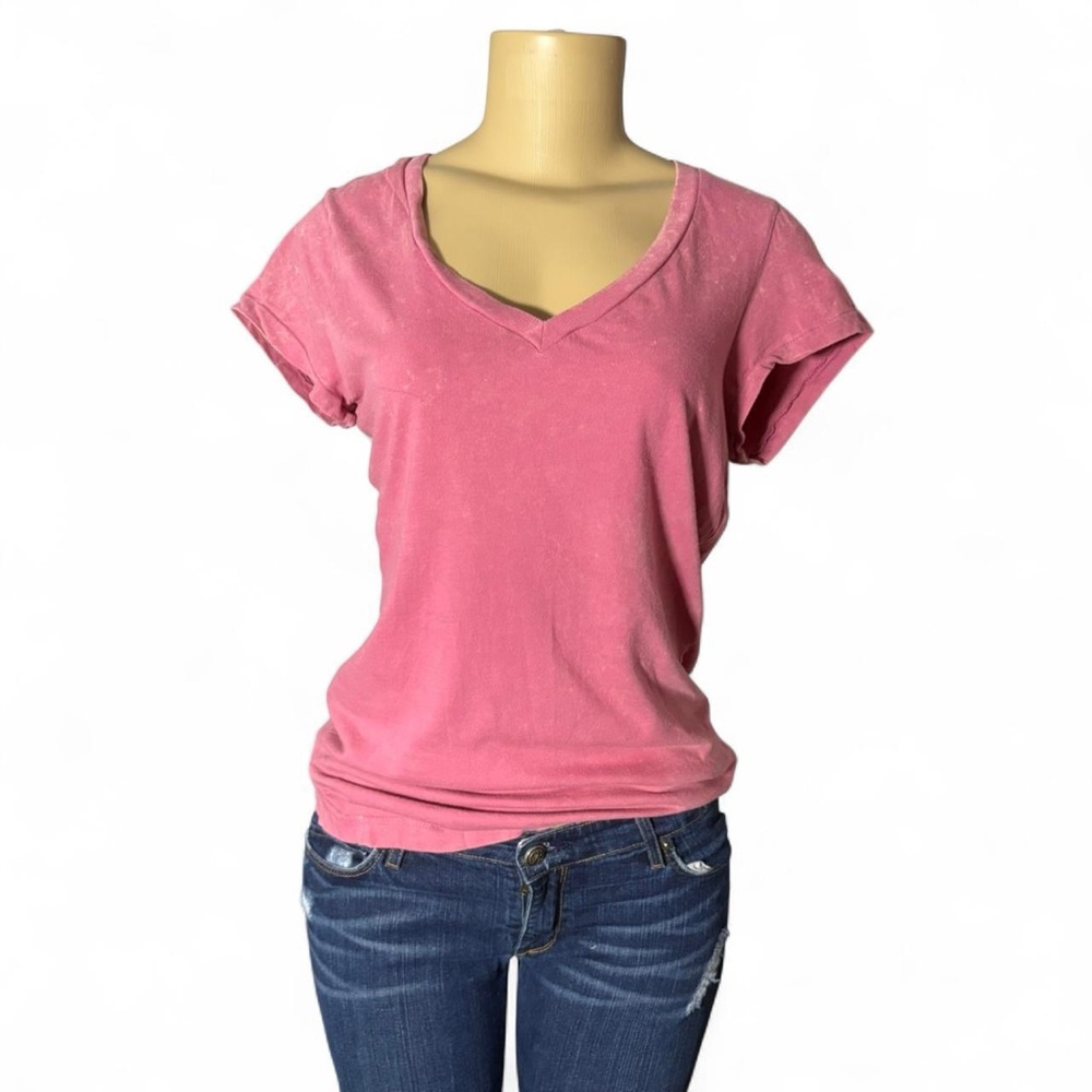 Pink Miley Cyrus & Max Azria Pink V-Neck Short Sleeve Top
